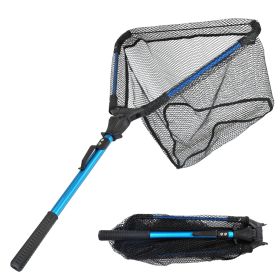 Foldable Fishing Net With Aluminum Alloy Rod EVA Handle Durable 5MM Hexagonal Nano Coating Nylon Mesh Collapsible Landing Net Safe Fish Catching (Color: Blue, size: One size)